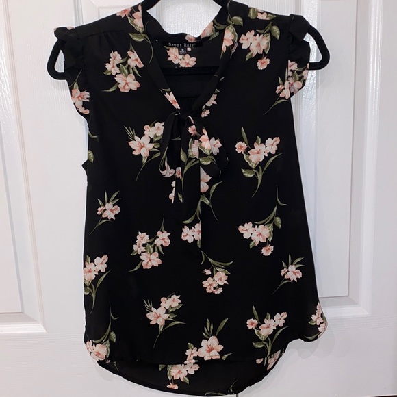 Sleeveless Floral Blouse Black sz Medium - Picture 1 of 8